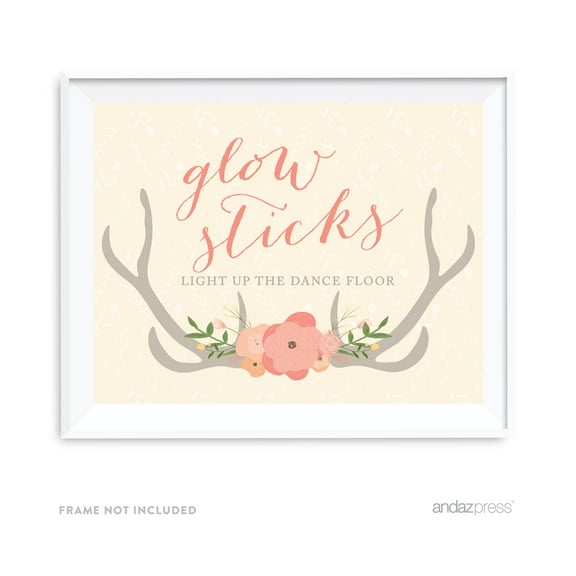 Glow Sticks, Light Up The Dance Floor Woodland Deer Wedding Party Signs