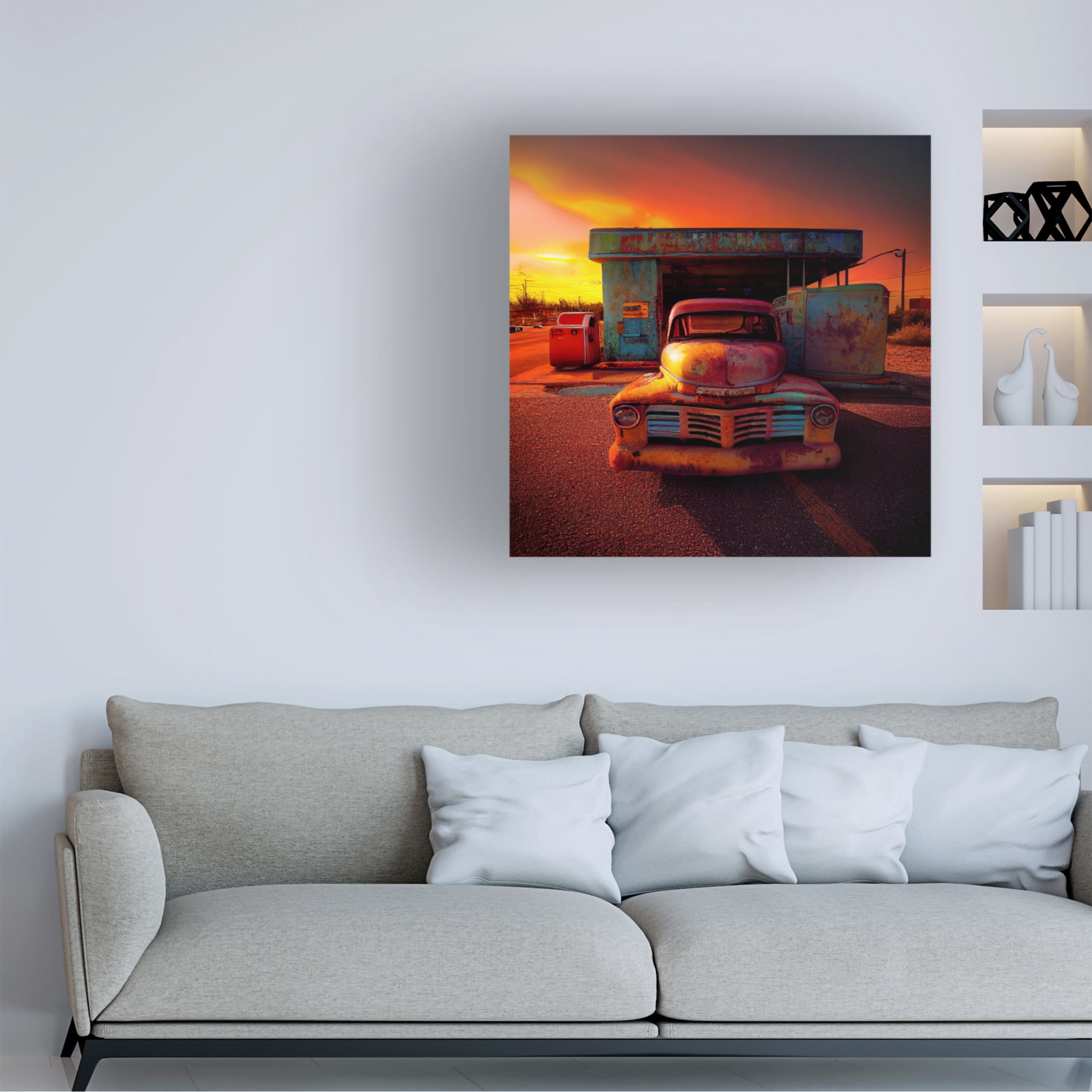 Canvas Wall Art - Ray Heere 'Route 66 6' Wall Art for Living Room, Bedroom, or Office Décor by Trademark Fine Art - 18 x 18 Inches