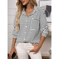 thumbnail image 6 of Womens Button Down Shirts Striped Classic Long Sleeve Collared Office Work Blouses Tops with Pocket White L, 6 of 9