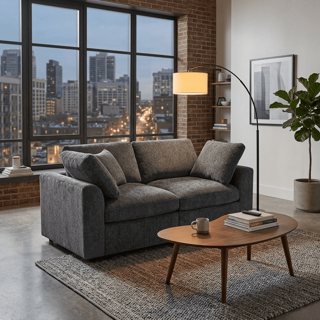 Howcool 72.8"W Modern Loveseat Sofa,Soft Chenille 2-Seater Sofa Couch with Deep Seat & Accent Pillow for Living Room,Apartment,Gray