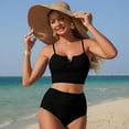thumbnail image 1 of Trajes de baño para mujer Traje de baño de dos piezas para mujer Traje de baño de dos piezas con cintura alta y mangas abullonadas Cuello en V negro Traje de baño de dos piezas con recorte Negro M, 1 of 7
