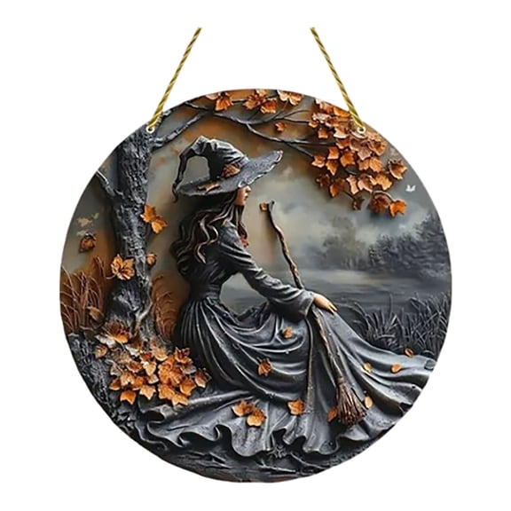 Halloween Hanging Witch Wall Decoration Door Sign, Wooden Round Halloween Door Sign, Festival, Home, Door, Wall Decoration, Halloween Party Decoration.