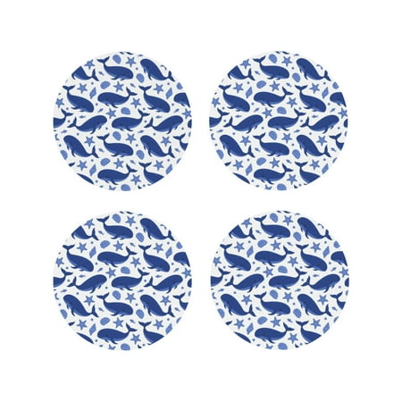 

Fuzoiu Whale Print Leather Coasters Set Drink Coasters Set of 4 for Tabletop Protection Durable PVC Coasters Home Décor and Housewarming Gift-Round Shape
