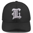 thumbnail image 2 of Daxton Premium Mid Profile Hat Semi Curved Visor Black Cap White Silver Gothic Embroidered, Letter L, 2 of 4