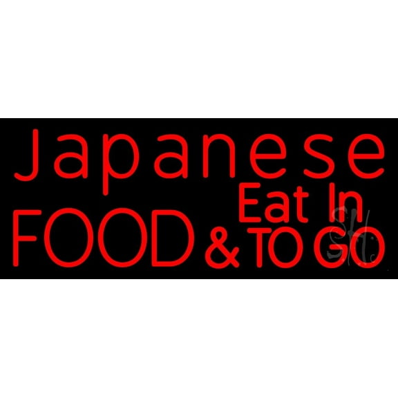 Red Japanese Food And Eat In To Go LED Neon Sign 13 x 32 - inches, Black Square Cut Acrylic Backing, with Dimmer - Bright and Premium built indoor LED Neon Sign for restaurant decor.