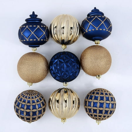 Holiday Time Shatterproof Ornaments, Navy Blue & Gold, 9 Count ...