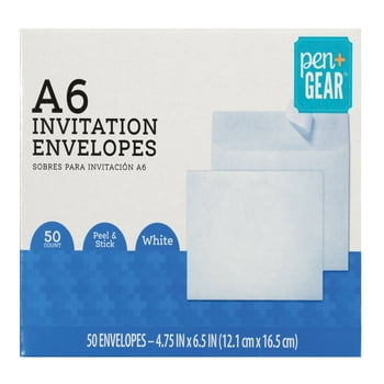 Pen+Gear Envelopes, Size A6 Announcement, Self Seal Closure, 24 lb., White, 50 Per Box