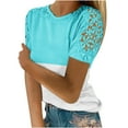 thumbnail image 2 of SMihono Hauts pour Femmes Été Décontracté Mode Féminine Été Col Rond Loisirs Manches Courtes Imprimé Dentelle Tops Oversize T-shirt pour Femmes, 2 of 5