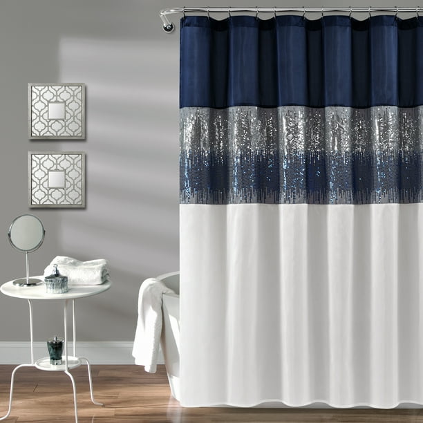 Lush Decor Contemporary Blue White Gray, Navy Blue And Tan Shower Curtain
