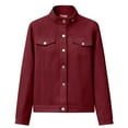 thumbnail image 4 of WMTBSRSW Womens Petite Suede Jackets Trendy Lapel Button Down Bomber Jackets Casual Solid Slim Fitted Short Outwear Wine XX-Large, 4 of 8