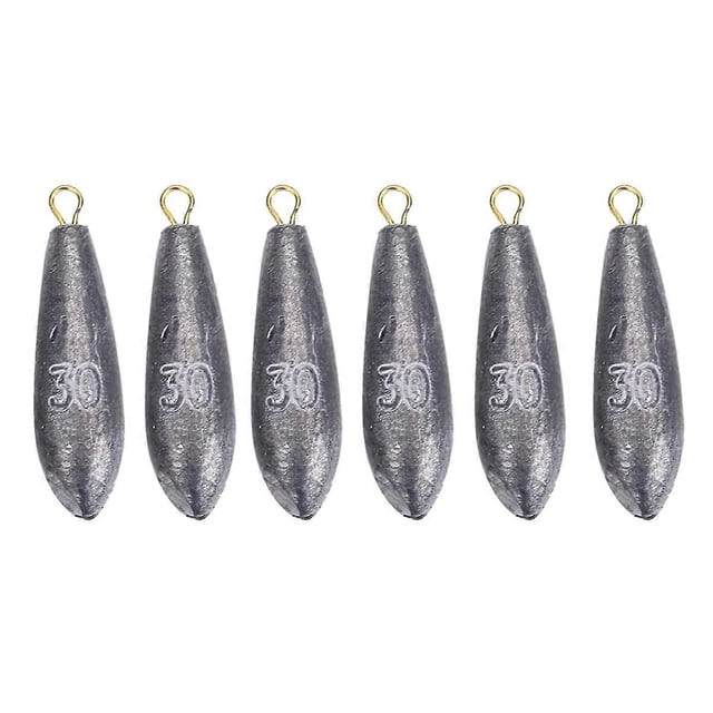 6Pcs New Fishing Weights Sinkers Waterdrop Shape Casting Fishing Tackle (30g)