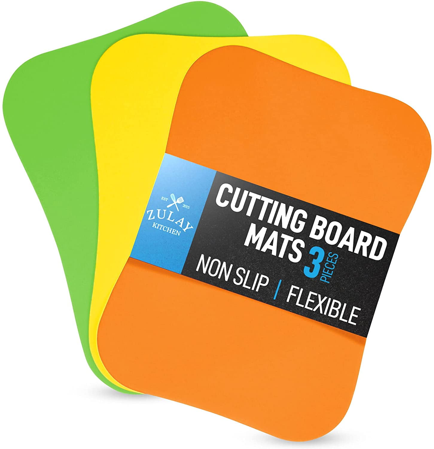 Zulay Kithen Flexible Cutting Board Mats - Set of 3 (Curved Edge (Yellow,  Red, Lime Grass)