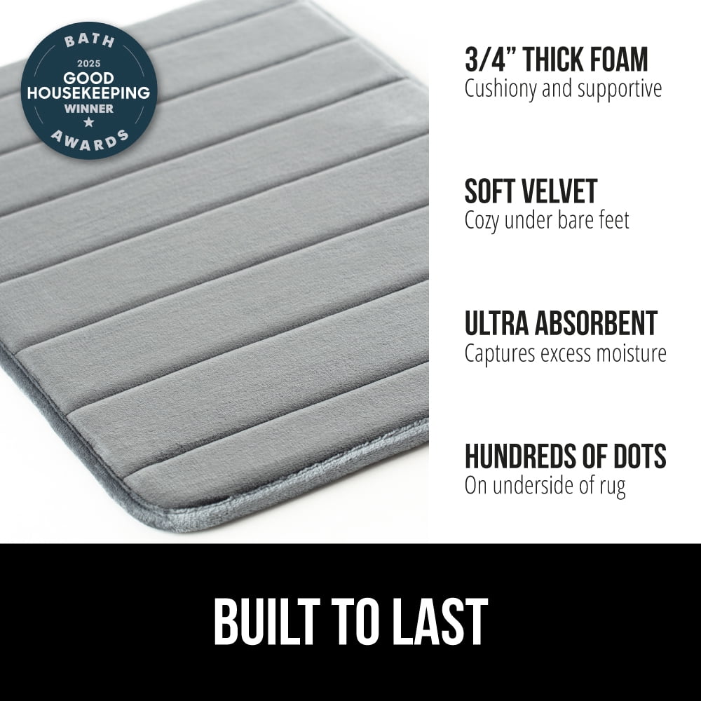 GORILLA GRIP Bathroom Rug, Soft Absorbent Memory Foam Shower Floor Mat, 24x17 Graphite Gray