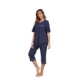 thumbnail image 6 of ANLIQI Women's Cotton Capri Pajama Sets Soft Short Sleeve Sleepwear with Pants Two-Piece Pjs with Pockets(Navy Blue, Large), 6 of 8