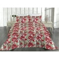 thumbnail image 2 of Ambesonne Tropical Quilted Bedspread Set 3 Pcs, Red Flowers Lines Plot, King, Dark Coral and Peacock Green, 2 of 4
