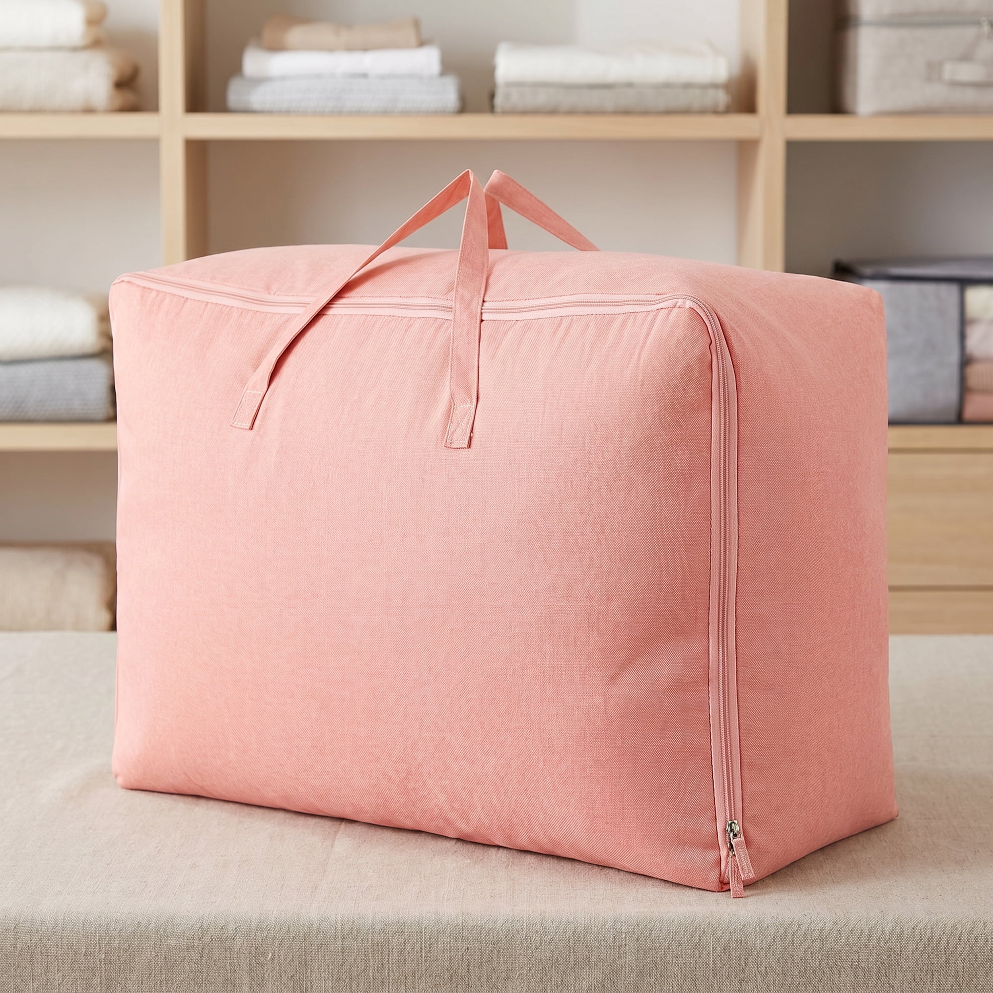 Unique Bargains Cation Fabric Storage Duffel Large Zipper Carry Bag Pink 27.6"x19.7"x11.8"