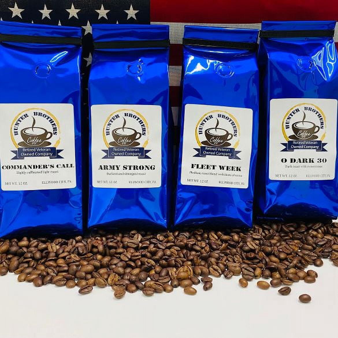 Hunter Brothers Coffee 4 Pack Military Theme Whole Bean Coffee