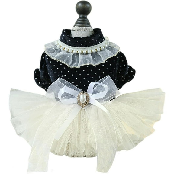 UOSIA Fancy Dog Tulle Dress Cute Dog Costume Small Dog Birthday Party Wedding,L,Black