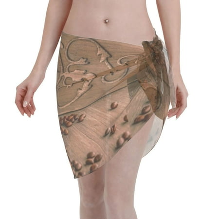 Disketp Coffee Beans Women Swimsuit Cover Up Short Chiffon Summer Beach Sarong Bikini Wrap Skirt Bathing Suit
