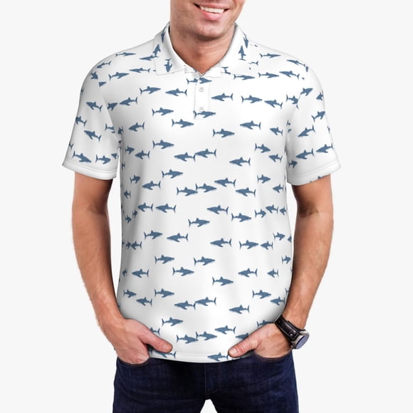 Saiise Cute Shark Print Mens Golf Shirt Moisture Wicking Quick-Dry Print Performance Polo Shirts for Men-3X-Large