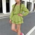 thumbnail image 4 of Amidoa Girls 2 Piece Outfits Summer Clothes Solid Color Cute T-Shirt and Casual Shorts Kids Clothing Sets Green Size 1T, 4 of 9