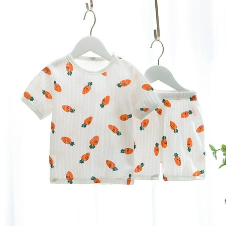 

Toddler Boys Outfit Sets Short Sleeve Cartoon Prints Tops Shorts Suit Carrot Dinosaur