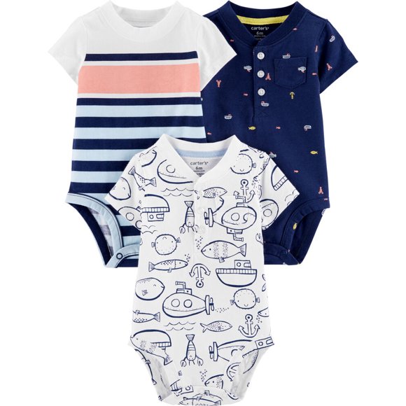 Carter's Baby Boys' 3 Multi-Pack Bodysuits , Submarine, 9 Months