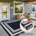 thumbnail image 2 of 8x10 Outdoor Rug – Waterproof Reversible Plastic Straw Mat – Modern Border – RV, Patio, Camping, Balcony, Deck, Backyard & Porch – Indoor/Outdoor, Navy and White, 2 of 9