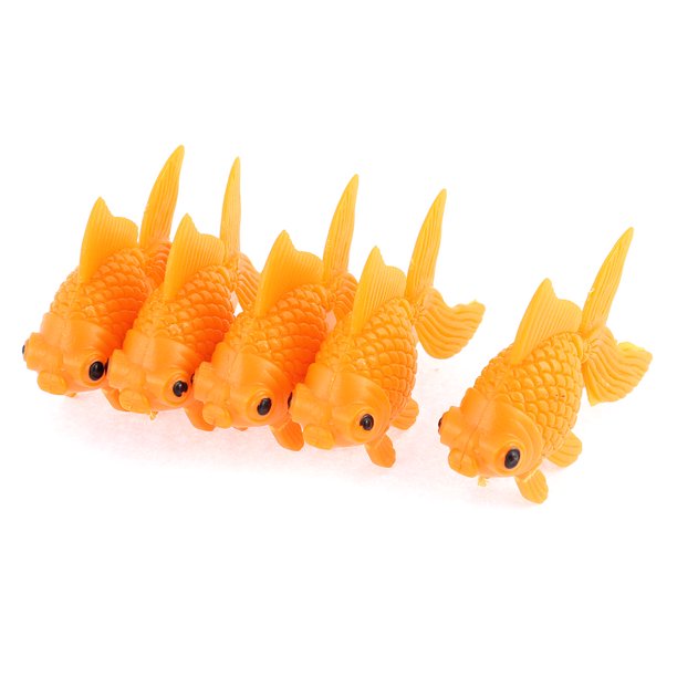 Orange Plastic Fish Tank Ornament Artificial Swing Tail Goldfish 5 Pcs