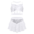 thumbnail image 2 of iiniim Girls 2 Piece Sequin Gym Ballet Lyrical Jazz Dance Outfit Sleeveless Crop Top with Layered Skirt White 10, 2 of 7