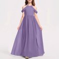 thumbnail image 5 of Fesfesfes Girl's Long Maxi Performance Dress Solid Color Breathable A-Line Dresses for Kids,Elegant Casual Holiday Dress,Princess Style Flared Dress(Coffee,6-7 Years), 5 of 5