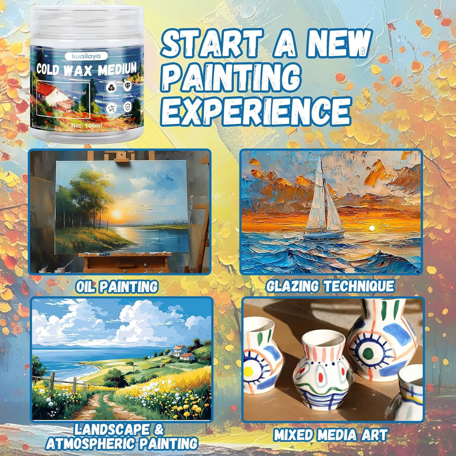 Cold Wax Medium, Cold wax Watercolor Waxs Sealer, Creating Unique Texture Presents Elegant Matte Finish Increases Adhesion and Stability of Pigments Protects Painting Low odor, 3.38 oz