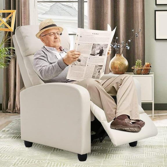 Recliner Chair Padded Seat Pu Leather Reclining Chairs for Living Room Adjustable Single Sofa with Footrest Home Theater Seating Modern Lazy Boy Recliner Sofa Reading Chair, Beige