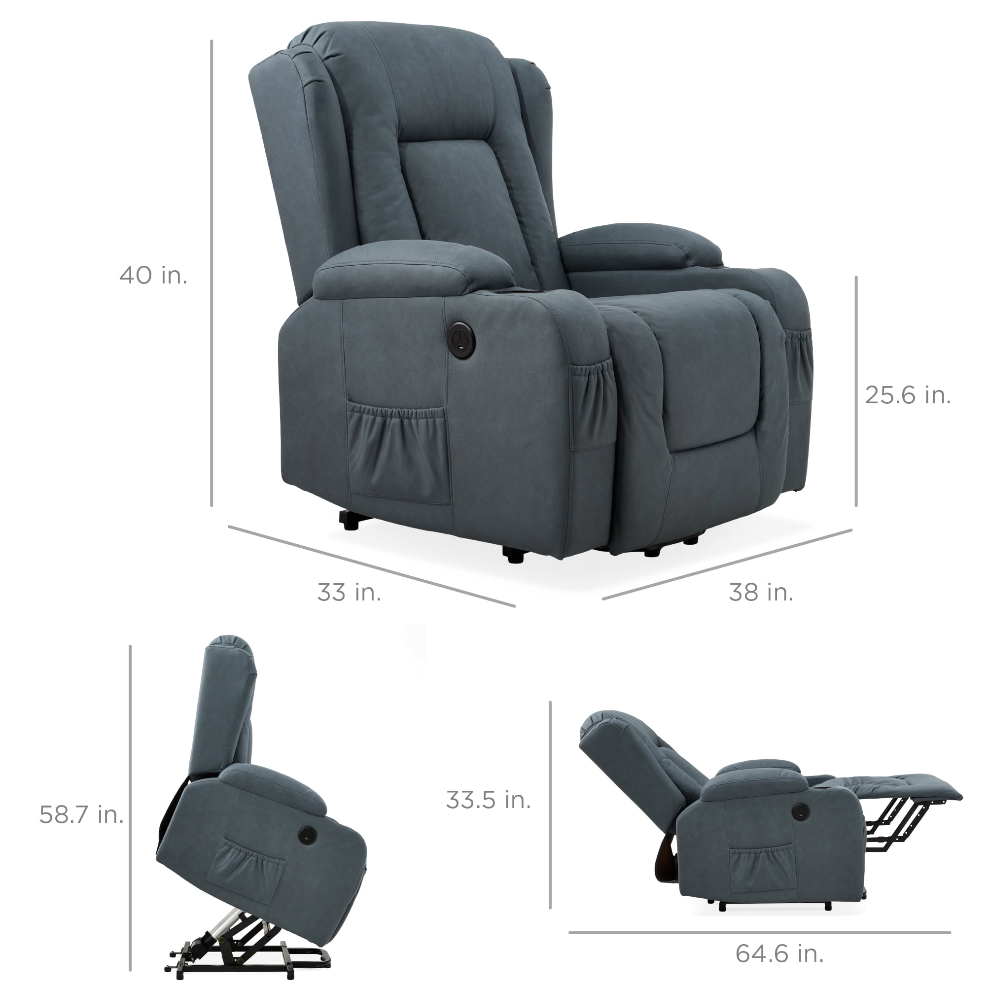 Best Choice Products Electric Power Lift Recliner Massage Chair Furniture w/ USB Port, Heat, Cupholders - Blue