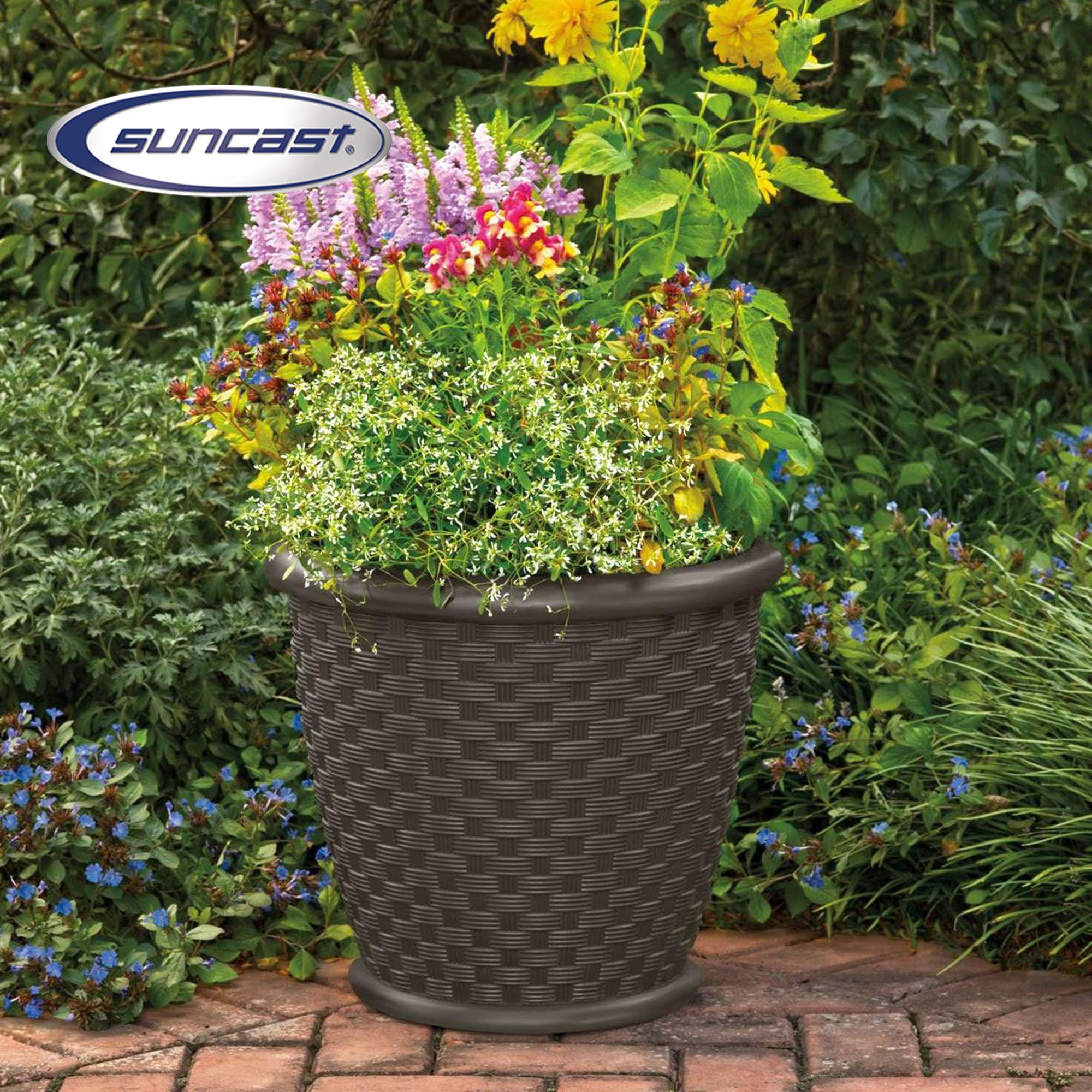 Suncast Sonora 22" Wicker Decorative Garden Flower Planter, Brown (4 Pack)