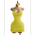 thumbnail image 3 of RDKTPXZ Women's Ruched Halter Mini Dress, Backless Bodycon Ruffle Hem Party Dress, 3 of 5