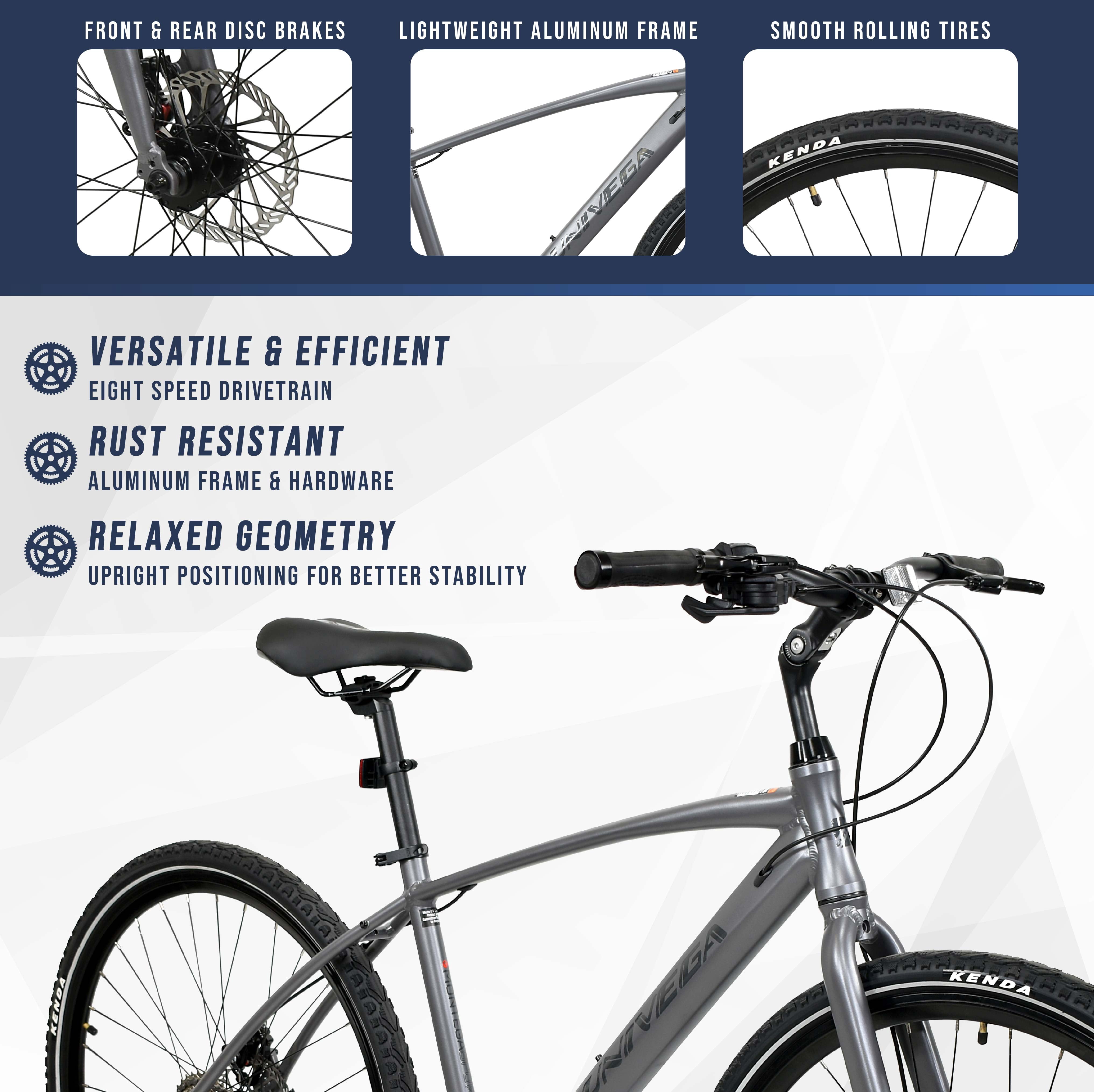 700C Univega Montega Sport Step over Comfort Hybrid Adult Bicycle, Small Frame, Fits Rider 5'2" - 5'6", Unisex, Grey