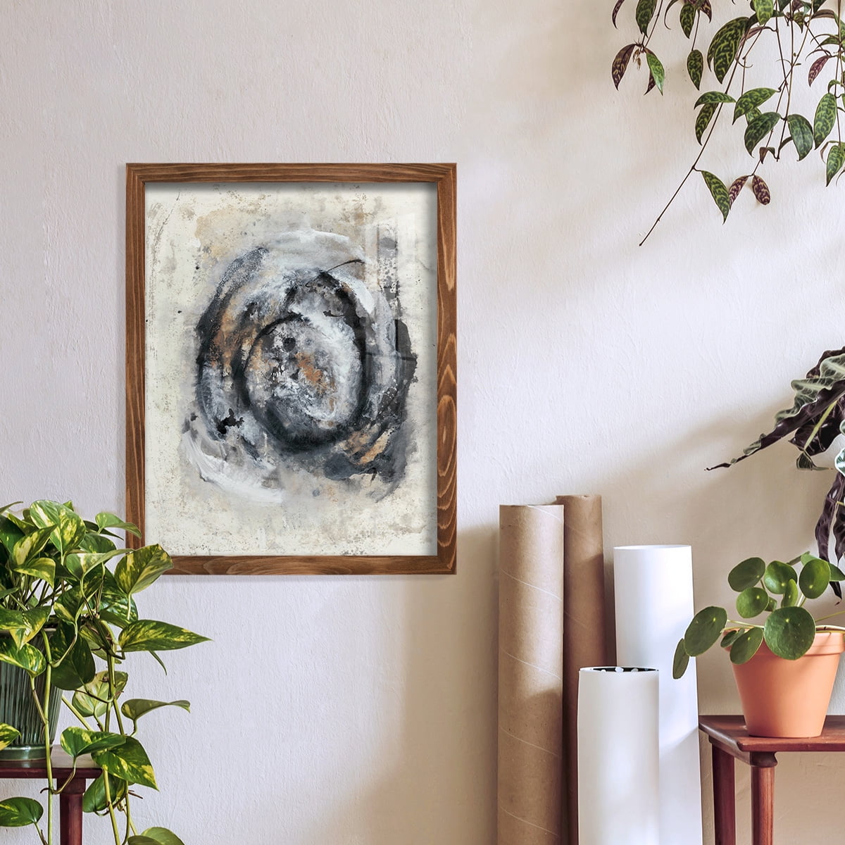 Circular Energy IV -Framed Print w/glass-Walnut