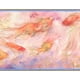 Poisson Orange Rouge Vintage Flottant dans les Eaux Violettes Blanches Beige Peinture de Bordure de Papier Peint Nautique par Conception, Rouleau 15' x 9'' – image 1 sur 3