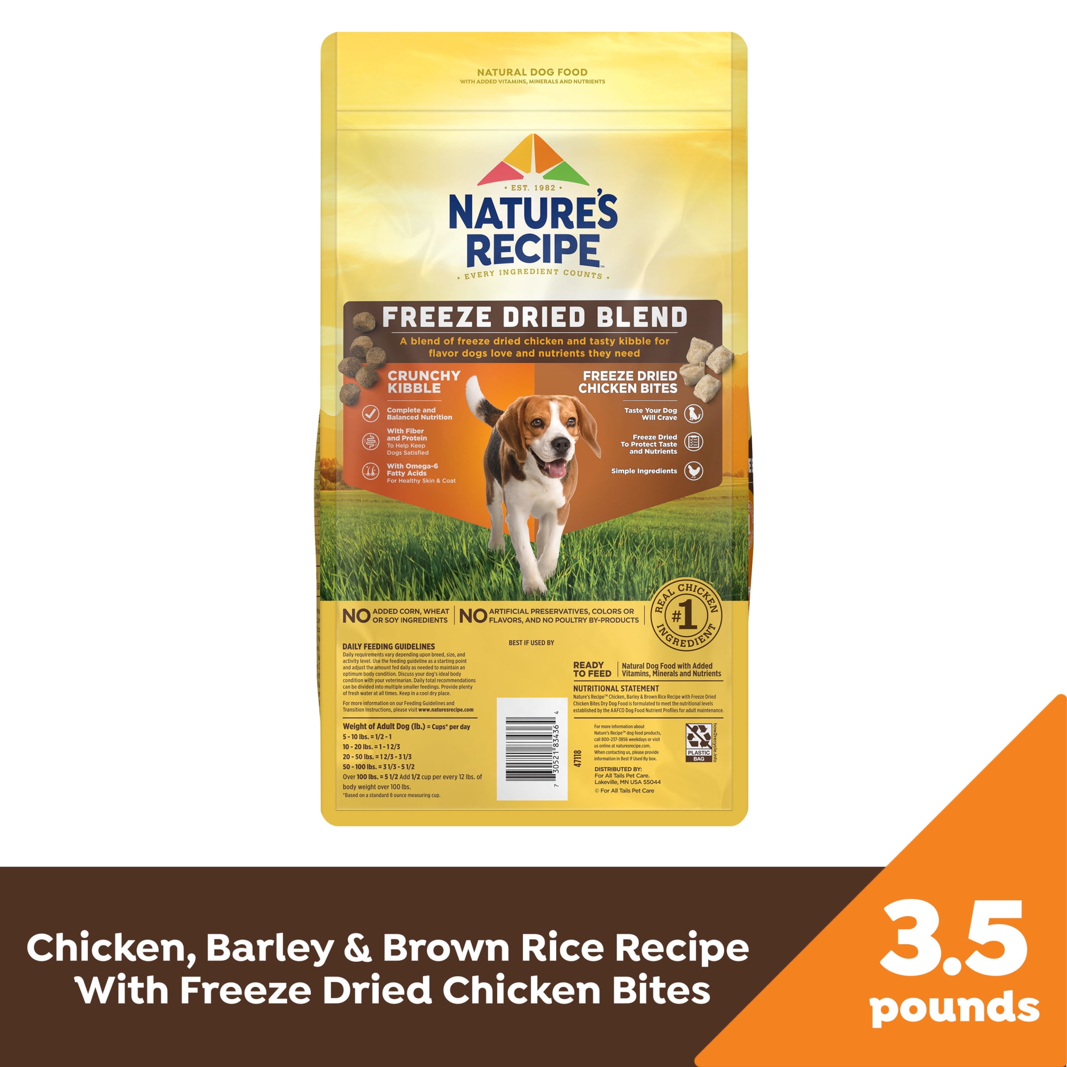 (4 pack) Nature’s Recipe Freeze Dried Chicken, Barley & Brown Rice Dog Food 3.5 lb Bag