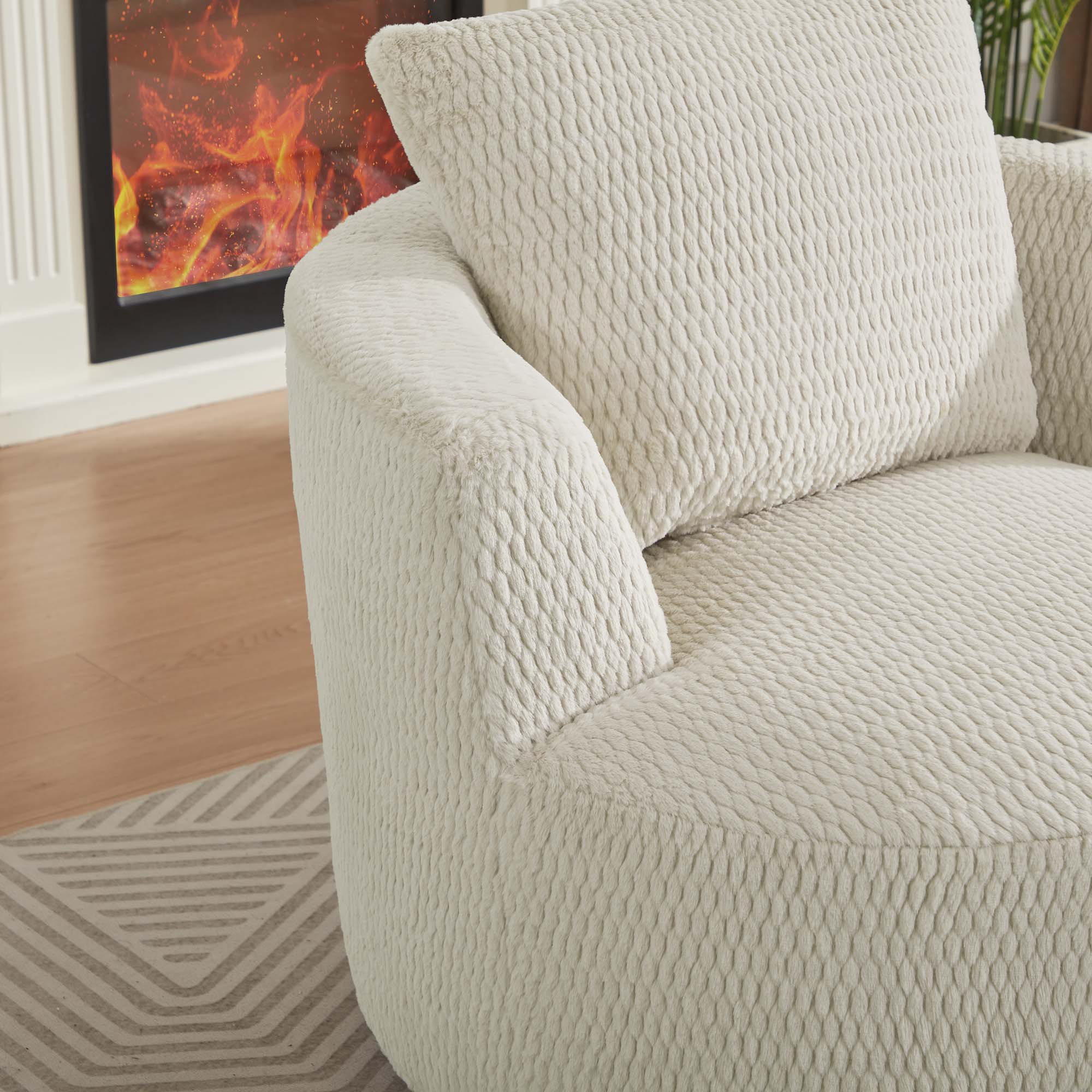 Miniyam Plush Comfort Swivel Chair: 360° Rotating, Sturdy Wood Base, Hassle-Free Assembly, Neutral Design, Cream