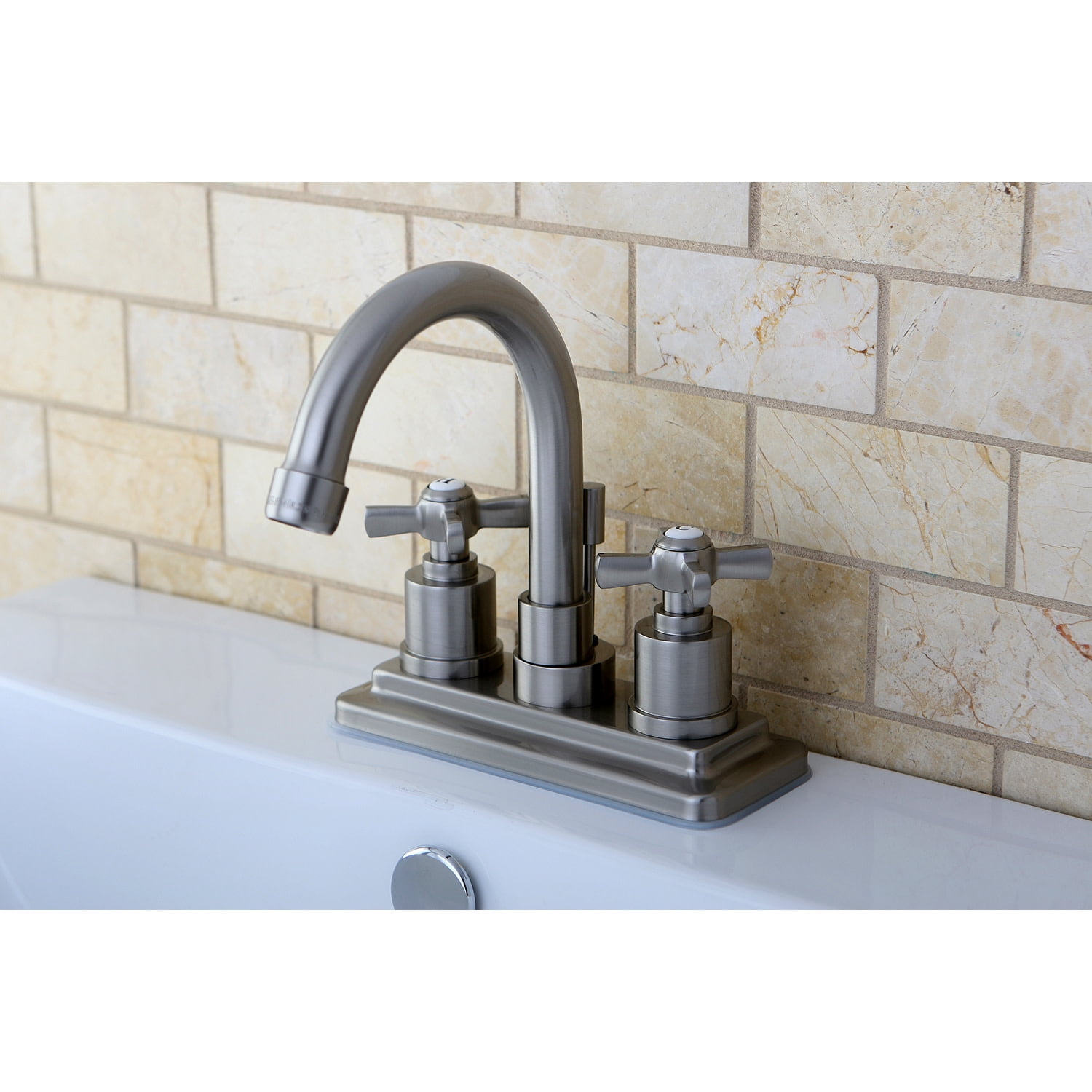 Kingston Brass KS8668ZX Millennium 4 in. Centerset Bathroom Faucet with Brass Pop-Up, Brushed Nickel