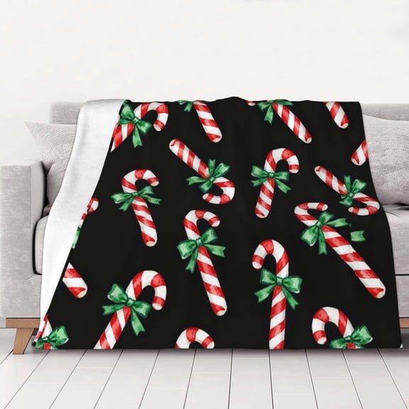 Throw Blanket Christmas Candy Cane Soft Cozy Fleece Flannel Blanket Home Decor for Couch Sofa Bed 60"x50"