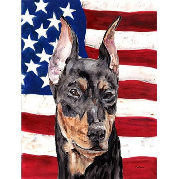 German Pinscher with American Flag USA Flag Garden Size
