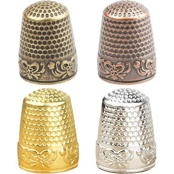 4 Pcs Metal Sewing Thimbles, Finger Protectors for Hand Sewing & Embroidery