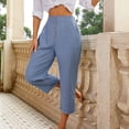 thumbnail image 5 of LYXSSBYX Womens Capris with Pockets Women Casual Solid High Waist Loose Pocket Straight Buttons Long Pants, 5 of 8