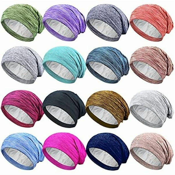 wonima11 16 Pcs Satin Lined Sleep Cap African Silk Bonnet Beanie Double Layer Style Silk Hair Wrap Cover for Women (Fresh Style)