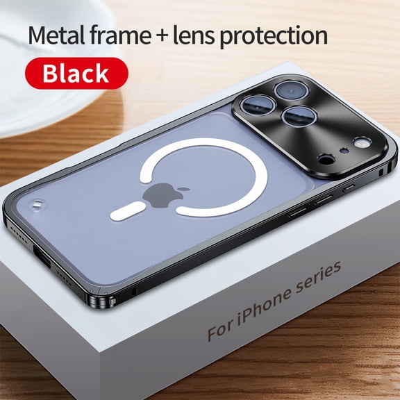 Dteck Magnetic Case for iPhone 17,Luxury Metal Aluminum Alloy Bumper Case Shockproof Compatible with MagSafe Matte Translucent Back Cover with Safety Lock ,Black