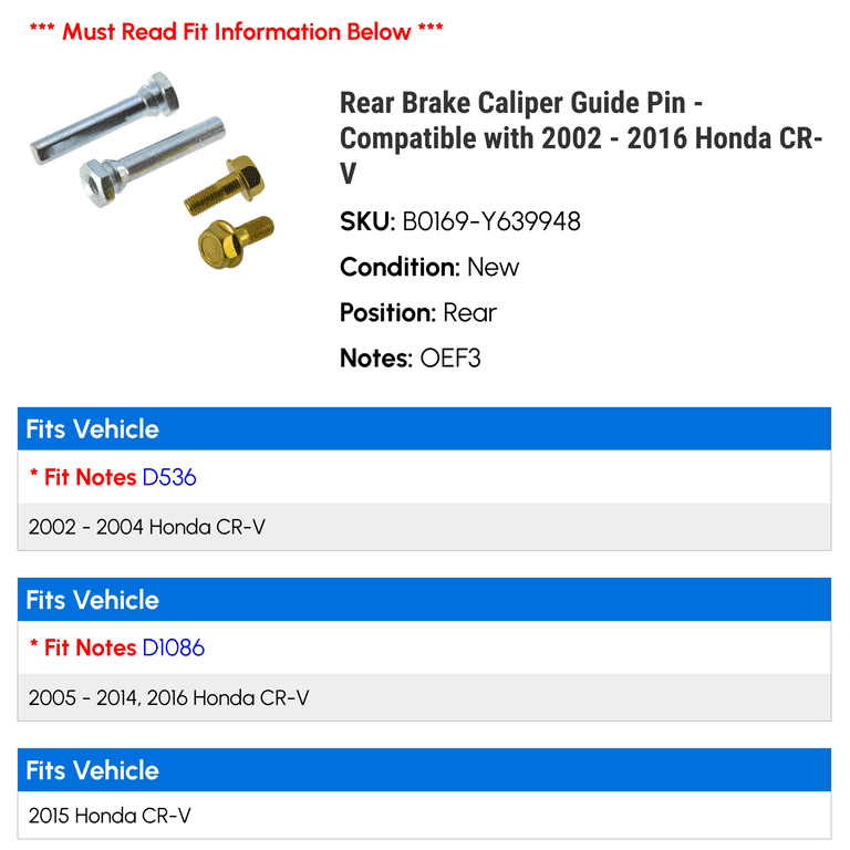 Rear Brake Caliper Guide Pin - Compatible With 2002 - 2016 Honda Cr V 2003 2004 2005 2006 2007 2008 2009 2010 2011 2012 2013 2014 2015 Rear Brake Caliper Guide Pin - Compatible With 2002 - 2016 Honda Cr V 2003 2004 2005 2006 2007 2008 2009 2010 2011 2012 2013 2014 2015