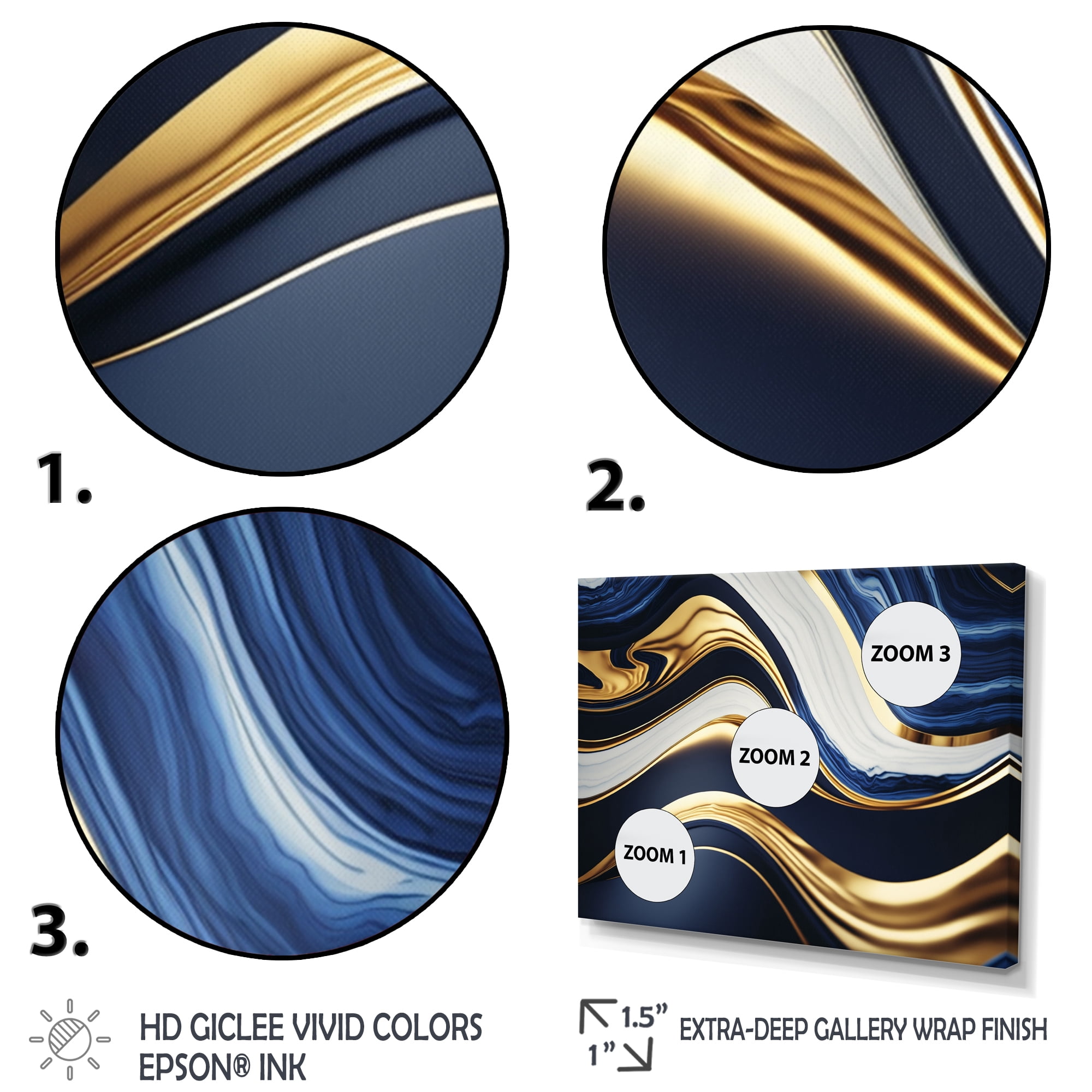 Designart Abstract Geode Waves Blue And Gold V Canvas Wall Art